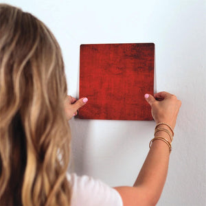 Deep Red Slidetile on wall in office.