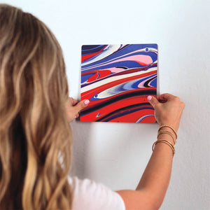 Red and Blue Waves Slidetile on wall in office.