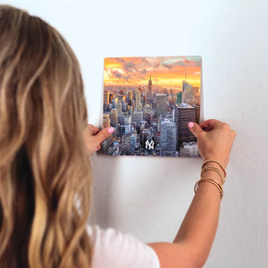 New York Skyline Slidetile on wall in office.