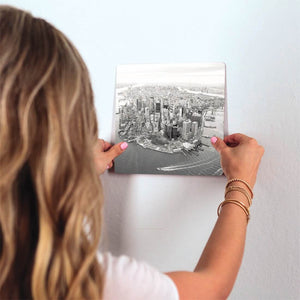 New York Black & White Slidetile on wall in office.