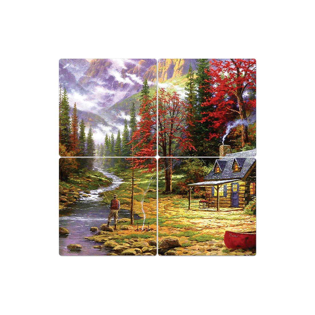 Slidetiles Metal Prints | A Cabin on the River Wall Art