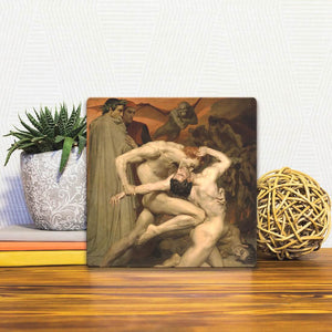A Slidetile of the Dante and Virgile by William Bouguereau sitting on a table.