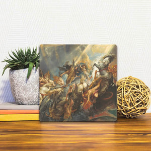 A Slidetile of the Fall of Phaeton sitting on a table.