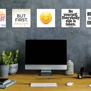 Model mounting Delighted Emoji Slidetile to the wall.
