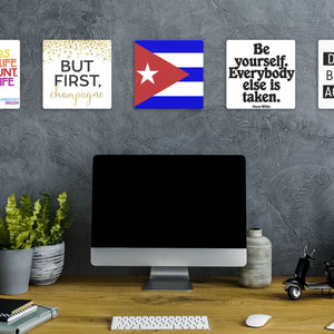 Model mounting The Cuban Flag Slidetile to the wall.