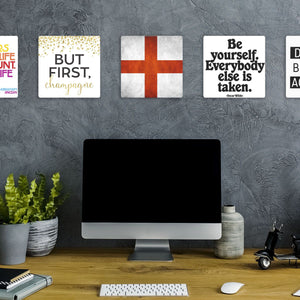 Model mounting The English Grunge Flag Slidetile to the wall.