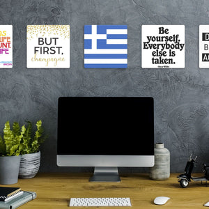 Model mounting The Greek Flag Slidetile to the wall.