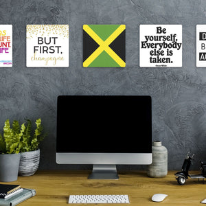 Model mounting The Jamaican Flag Slidetile to the wall.