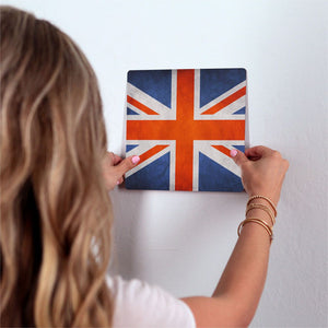 The British Grunge Flag Slidetile on wall in office.