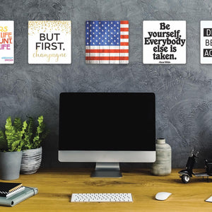 Model mounting The American Flag on Wood Slidetile to the wall.