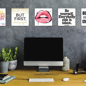 Model mounting Bright Pink Lips Slidetile to the wall.