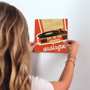 Analogue Record Player Slidetile on wall in office.