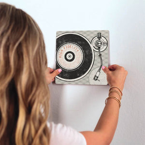 High Fidelity Record Player Slidetile on wall in office.