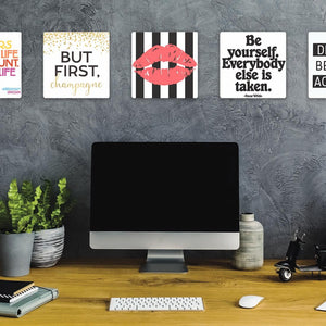 Model mounting Kiss Me Slidetile to the wall.