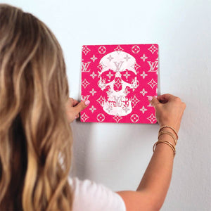 Pink Decadence Slidetile on wall in office.