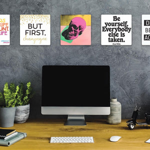 Model mounting Pink Skull Slidetile to the wall.