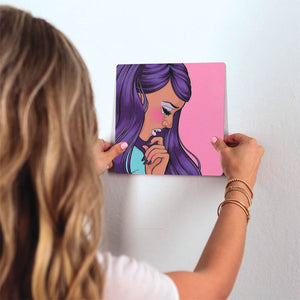 Purple Tears Slidetile on wall in office.