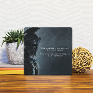 A Slidetile of the I am the storm… sitting on a table.