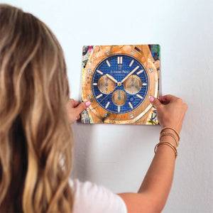 Audemars Piguet in Wood Slidetile on wall in office.