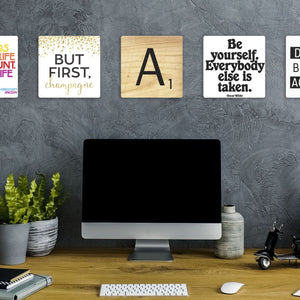 Model mounting Letter A - Light Wood Slidetile to the wall.