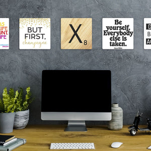 Model mounting Letter X - Light Wood Slidetile to the wall.