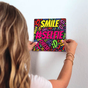 Selfie: Smile Say Cheese Slidetile on wall in office.