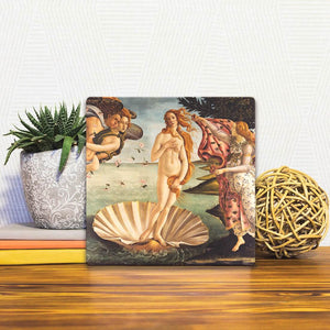 A Slidetile of the Birth of Venus sitting on a table.
