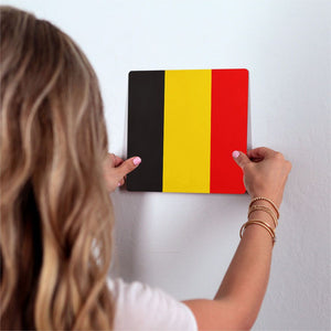 The Belgium Flag Slidetile on wall in office.
