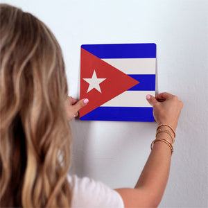The Cuban Flag Slidetile on wall in office.