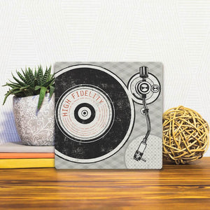 A Slidetile of the High Fidelity Record Player sitting on a table.