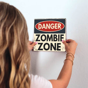 Danger Zombie Zone Slidetile on wall in office.